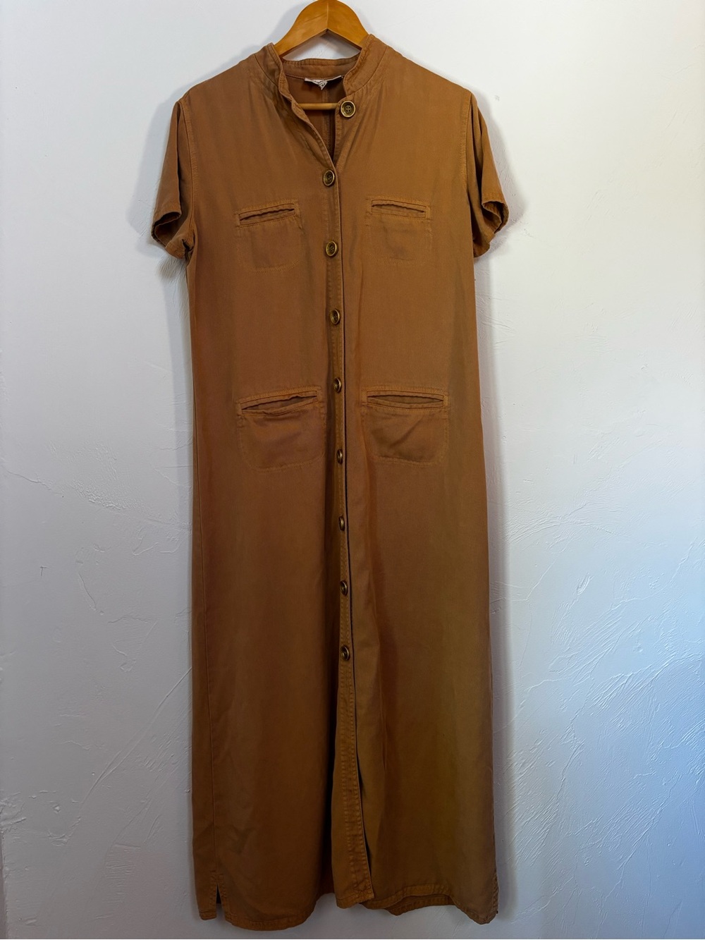 David Dart Sport Vintage Camel Tencel Maxi Shirtdress Size M